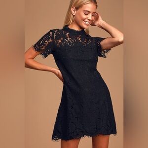 Lulus Rooted In Love Black Lace Shift Dress